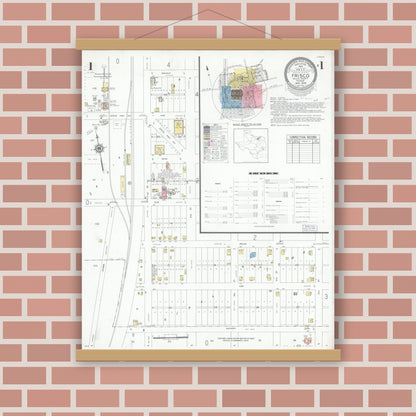 Old map wall art mockup — magnetic wood frame on brick wall — Sanborn Fire Insurance Map from Frisco, Collin County, Texas (1949) - Complete Map Set