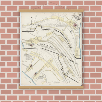 Old map wall art mockup — magnetic wood frame on brick wall — Sanborn Fire Insurance Map from Orange, Orange County, Texas (1885), Sheet #0003