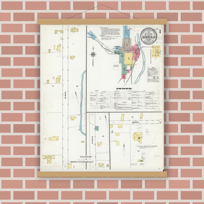 Old map wall art mockup — magnetic wood frame on brick wall — Sanborn Fire Insurance Map from New Berlin, Chenango County, New York (1910) - Complete Map Set