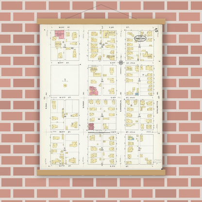 Old map wall art mockup — magnetic wood frame on brick wall — Sanborn Fire Insurance Map from Sanford, Seminole County, Florida (1917), Sheet #0005