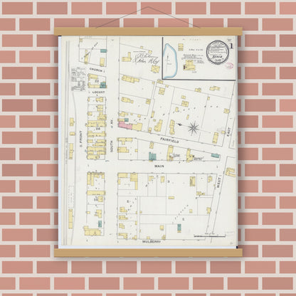 Old map wall art mockup — magnetic wood frame on brick wall — Sanborn Fire Insurance Map from Xenia, Clay County, Illinois (1894) - Complete Map Set