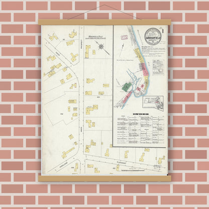 Old map wall art mockup — magnetic wood frame on brick wall — Sanborn Fire Insurance Map from Marshfield, Plymouth County, Massachusetts (1916) - Complete Map Set