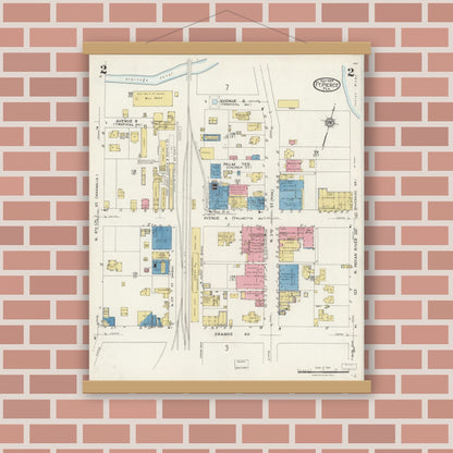 Old map wall art mockup — magnetic wood frame on brick wall — Sanborn Fire Insurance Map from Fort Pierce, St Lucie County, Florida (1924), Sheet #0002