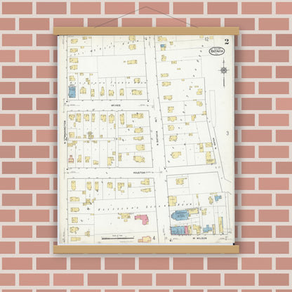 Old map wall art mockup — magnetic wood frame on brick wall — Sanborn Fire Insurance Map from Batavia, Kane County, Illinois (1916), Sheet #0002