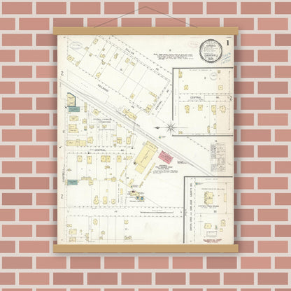 Old map wall art mockup — magnetic wood frame on brick wall — Sanborn Fire Insurance Map from Campbell, Santa Clara County, California (1899) - Complete Map Set