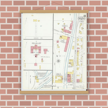 Old map wall art mockup — magnetic wood frame on brick wall — Sanborn Fire Insurance Map from Circleville, Pickaway County, Ohio (1899), Sheet #0011