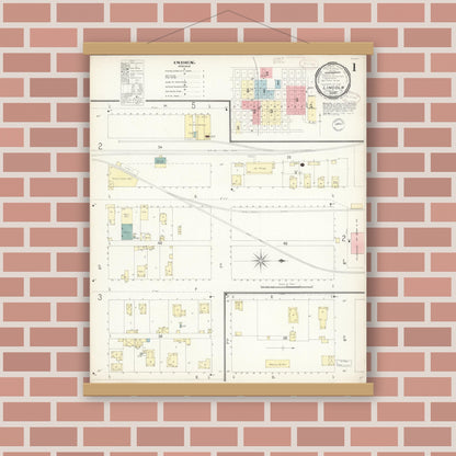 Old map wall art mockup — magnetic wood frame on brick wall — Sanborn Fire Insurance Map from Lincoln, Placer County, California (1899) - Complete Map Set