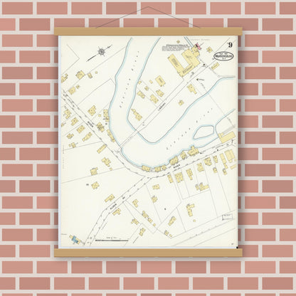 Old map wall art mockup — magnetic wood frame on brick wall — Sanborn Fire Insurance Map from Warrensburg, Warren County, New York (1912), Sheet #0009
