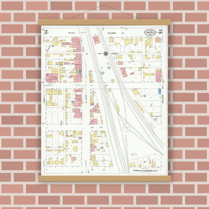Old map wall art mockup — magnetic wood frame on brick wall — Sanborn Fire Insurance Map from Pacific, Franklin County, Missouri (1929), Sheet #0002