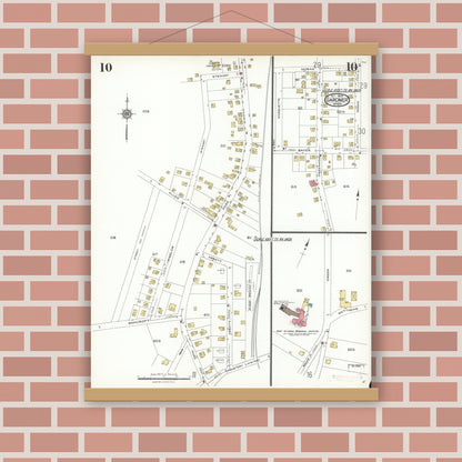 Old map wall art mockup — magnetic wood frame on brick wall — Sanborn Fire Insurance Map from Gardner, Worcester County, Massachusetts (1923), Sheet #0010