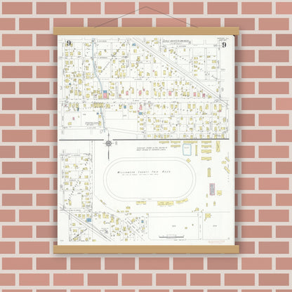 Old map wall art mockup — magnetic wood frame on brick wall — Sanborn Fire Insurance Map from Marion, Williamson County, Illinois (1937), Sheet #0009