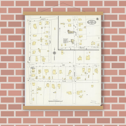 Old map wall art mockup — magnetic wood frame on brick wall — Sanborn Fire Insurance Map from Nacogdoches, Nacogdoches County, Texas (1912), Sheet #0008