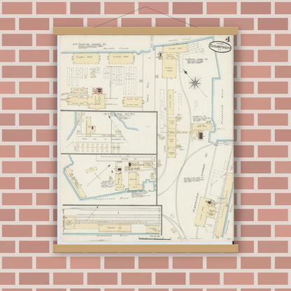 Old map wall art mockup — magnetic wood frame on brick wall — Sanborn Fire Insurance Map from Elizabeth City, Pasquotank County, North Carolina (1891), Sheet #0004