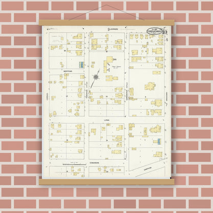 Old map wall art mockup — magnetic wood frame on brick wall — Sanborn Fire Insurance Map from Corpus Christi, Nueces County, Texas (1909), Sheet #0010