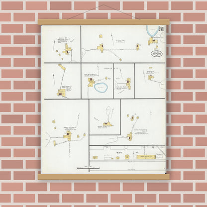 Old map wall art mockup — magnetic wood frame on brick wall — Sanborn Fire Insurance Map from Joplin, Jasper County, Missouri (1900), Sheet #0031