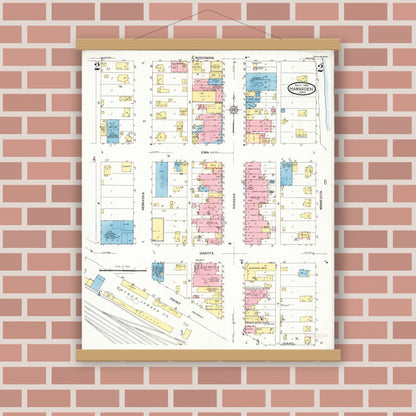 Old map wall art mockup — magnetic wood frame on brick wall — Sanborn Fire Insurance Map from Hawarden, Sioux County, Iowa (1924), Sheet #0002