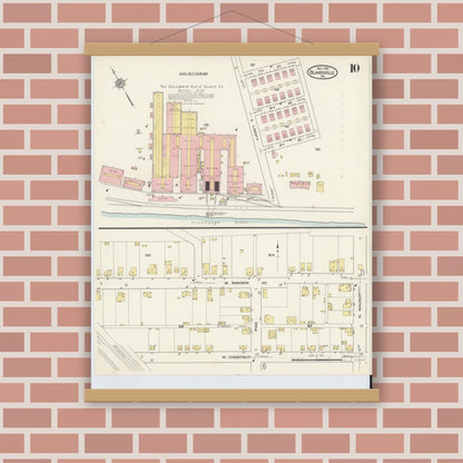 Old map wall art mockup — magnetic wood frame on brick wall — Sanborn Fire Insurance Map from Blairsville, Indiana County, Pennsylvania (1915), Sheet #0010