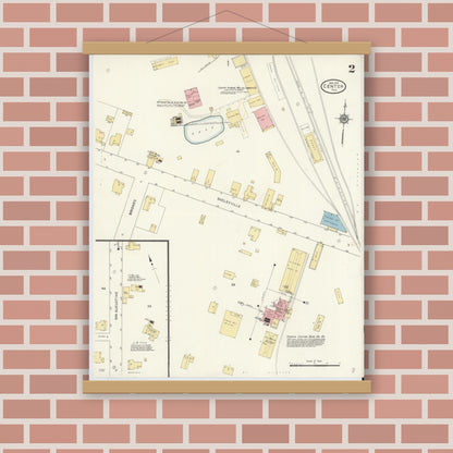 Old map wall art mockup — magnetic wood frame on brick wall — Sanborn Fire Insurance Map from Center, Shelby County, Texas (1912), Sheet #0002