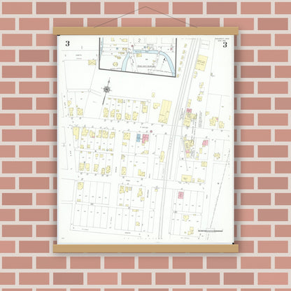 Old map wall art mockup — magnetic wood frame on brick wall — Sanborn Fire Insurance Map from Prospect, Marion County, Ohio (1946), Sheet #0003