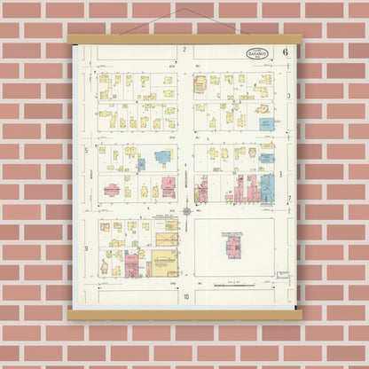 Old map wall art mockup — magnetic wood frame on brick wall — Sanborn Fire Insurance Map from Baraboo, Sauk County, Wisconsin (1913), Sheet #0006