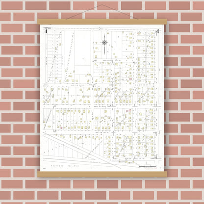 Old map wall art mockup — magnetic wood frame on brick wall — Sanborn Fire Insurance Map from Hartley, O'Brien County, Iowa (1948), Sheet #0004
