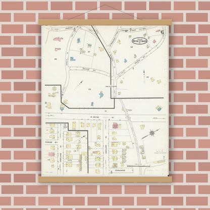 Old map wall art mockup — magnetic wood frame on brick wall — Sanborn Fire Insurance Map from Wayne, Delaware County, Pennsylvania (1914), Sheet #0006