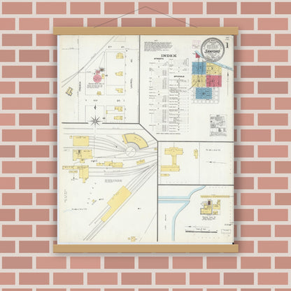 Old map wall art mockup — magnetic wood frame on brick wall — Sanborn Fire Insurance Map from Sanford, Seminole County, Florida (1906), Sheet #0001
