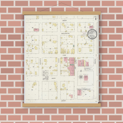 Old map wall art mockup — magnetic wood frame on brick wall — Sanborn Fire Insurance Map from Vienna, Johnson County, Illinois (1894) - Complete Map Set