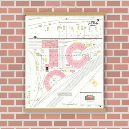 Old map wall art mockup — magnetic wood frame on brick wall — Sanborn Fire Insurance Map from Valley Junction, Polk County, Iowa (1920), Sheet #0009