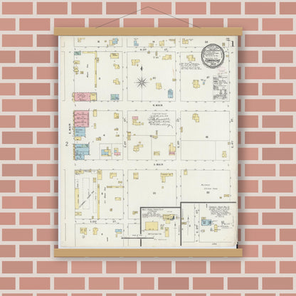 Old map wall art mockup — magnetic wood frame on brick wall — Sanborn Fire Insurance Map from Comanche, Comanche County, Texas (1896), Sheet #0001