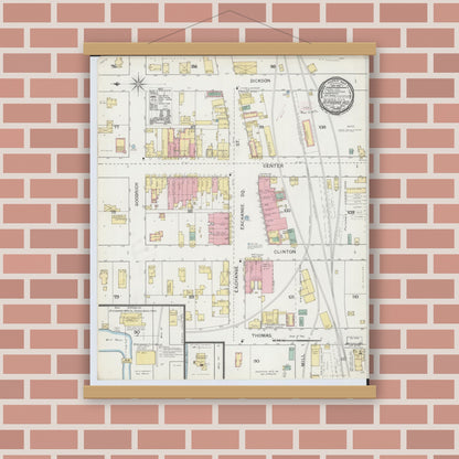 Old map wall art mockup — magnetic wood frame on brick wall — Sanborn Fire Insurance Map from Brodhead, Green County, Wisconsin (1893), Sheet #0001