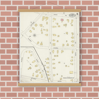 Old map wall art mockup — magnetic wood frame on brick wall — Sanborn Fire Insurance Map from Granville, Washington County, New York (1898), Sheet #0005