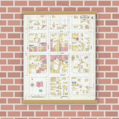 Old map wall art mockup — magnetic wood frame on brick wall — Sanborn Fire Insurance Map from Richland Center, Richland County, Wisconsin (1899), Sheet #0003