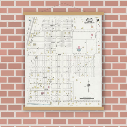 Old map wall art mockup — magnetic wood frame on brick wall — Sanborn Fire Insurance Map from Pompano, Broward County, Florida (1924), Sheet #0003