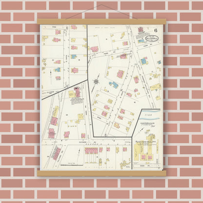 Old map wall art mockup — magnetic wood frame on brick wall — Sanborn Fire Insurance Map from Sellersville, Bucks County, Pennsylvania (1913), Sheet #0006