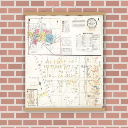 Old map wall art mockup — magnetic wood frame on brick wall — Sanborn Fire Insurance Map from Sheldon, O'Brien County, Iowa (1948), Sheet #0001