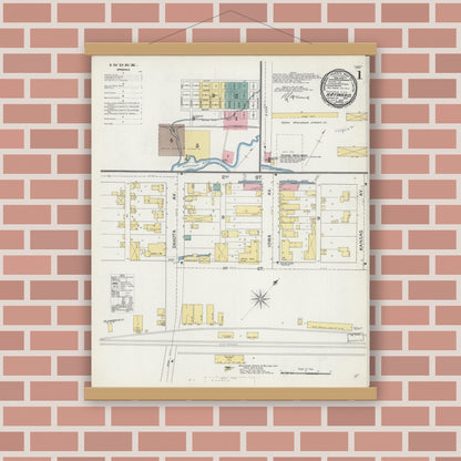 Old map wall art mockup — magnetic wood frame on brick wall — Sanborn Fire Insurance Map from Hayward, Sawyer County, Wisconsin (1892) - Complete Map Set