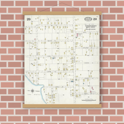 Old map wall art mockup — magnetic wood frame on brick wall — Sanborn Fire Insurance Map from Audubon, Camden County, New Jersey (1924), Sheet #0020