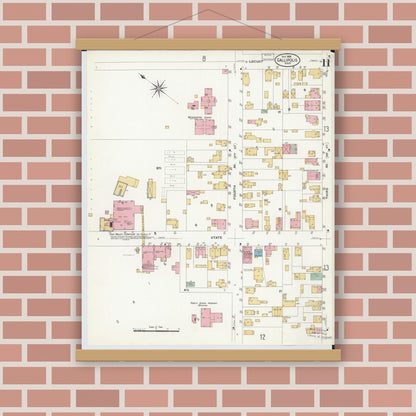 Old map wall art mockup — magnetic wood frame on brick wall — Sanborn Fire Insurance Map from Gallipolis, Gallia County, Ohio (1908), Sheet #0011