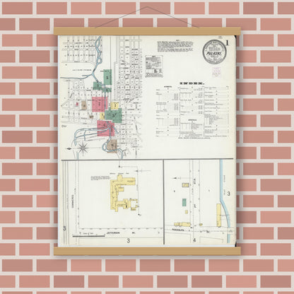 Old map wall art mockup — magnetic wood frame on brick wall — Sanborn Fire Insurance Map from Pulaski, Pulaski County, Virginia (1903) - Complete Map Set