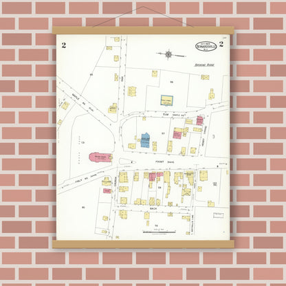 Old map wall art mockup — magnetic wood frame on brick wall — Sanborn Fire Insurance Map from Bernardsville, Somerset County, New Jersey (1923), Sheet #0002