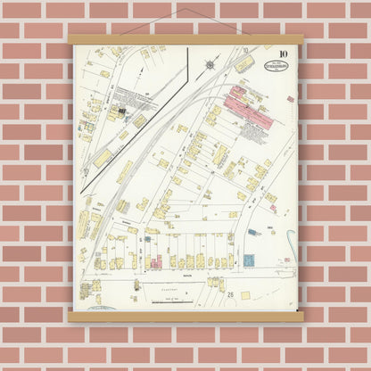 Old map wall art mockup — magnetic wood frame on brick wall — Sanborn Fire Insurance Map from Stroudsburg, Monroe County, Pennsylvania (1912), Sheet #0010