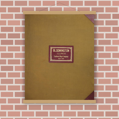 Old map wall art mockup — magnetic wood frame on brick wall — Sanborn Fire Insurance Map from Bloomington, McLean County, Illinois (1950), Sheet #0001