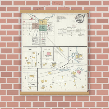 Old map wall art mockup — magnetic wood frame on brick wall — Sanborn Fire Insurance Map from Zumbrota, Goodhue County, Minnesota (1899) - Complete Map Set