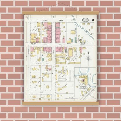 Old map wall art mockup — magnetic wood frame on brick wall — Sanborn Fire Insurance Map from Sparta, Monroe County, Wisconsin (1900), Sheet #0003