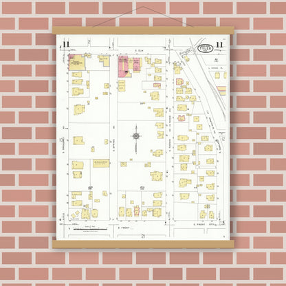 Old map wall art mockup — magnetic wood frame on brick wall — Sanborn Fire Insurance Map from Tyler, Smith County, Texas (1928), Sheet #0011
