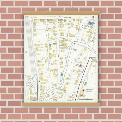 Old map wall art mockup — magnetic wood frame on brick wall — Sanborn Fire Insurance Map from Lilly, Cambria County, Pennsylvania (1909), Sheet #0002
