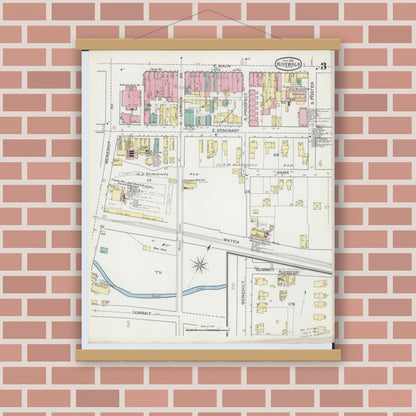 Old map wall art mockup — magnetic wood frame on brick wall — Sanborn Fire Insurance Map from Norwalk, Huron County, Ohio (1893), Sheet #0003