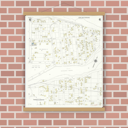 Old map wall art mockup — magnetic wood frame on brick wall — Sanborn Fire Insurance Map from Wahiawa, Honolulu County, Hawaii (1942), Sheet #0006