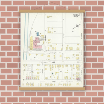Old map wall art mockup — magnetic wood frame on brick wall — Sanborn Fire Insurance Map from Rome, Oneida County, New York (1909), Sheet #0027